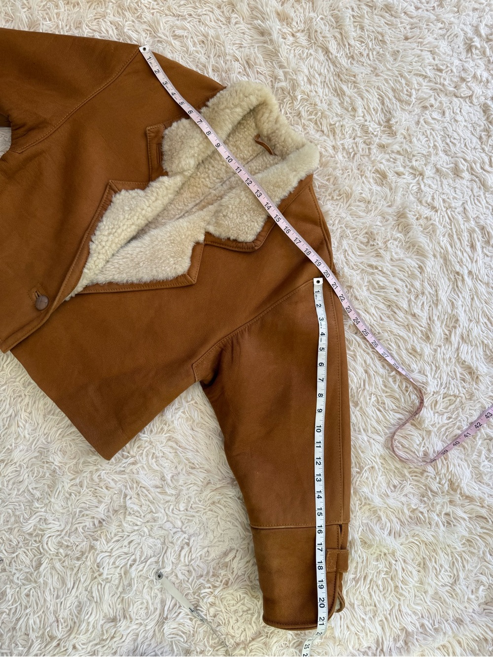 Vintage Shearling Sheepskin Aviator Jacket Tan Leather Coat Size S Oversized - Picture 7 of 8